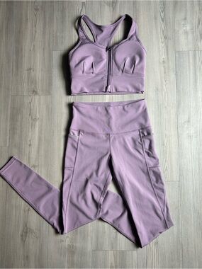High-Rise Lavender Active Leggings with Matching Zip-Front Sports Bra